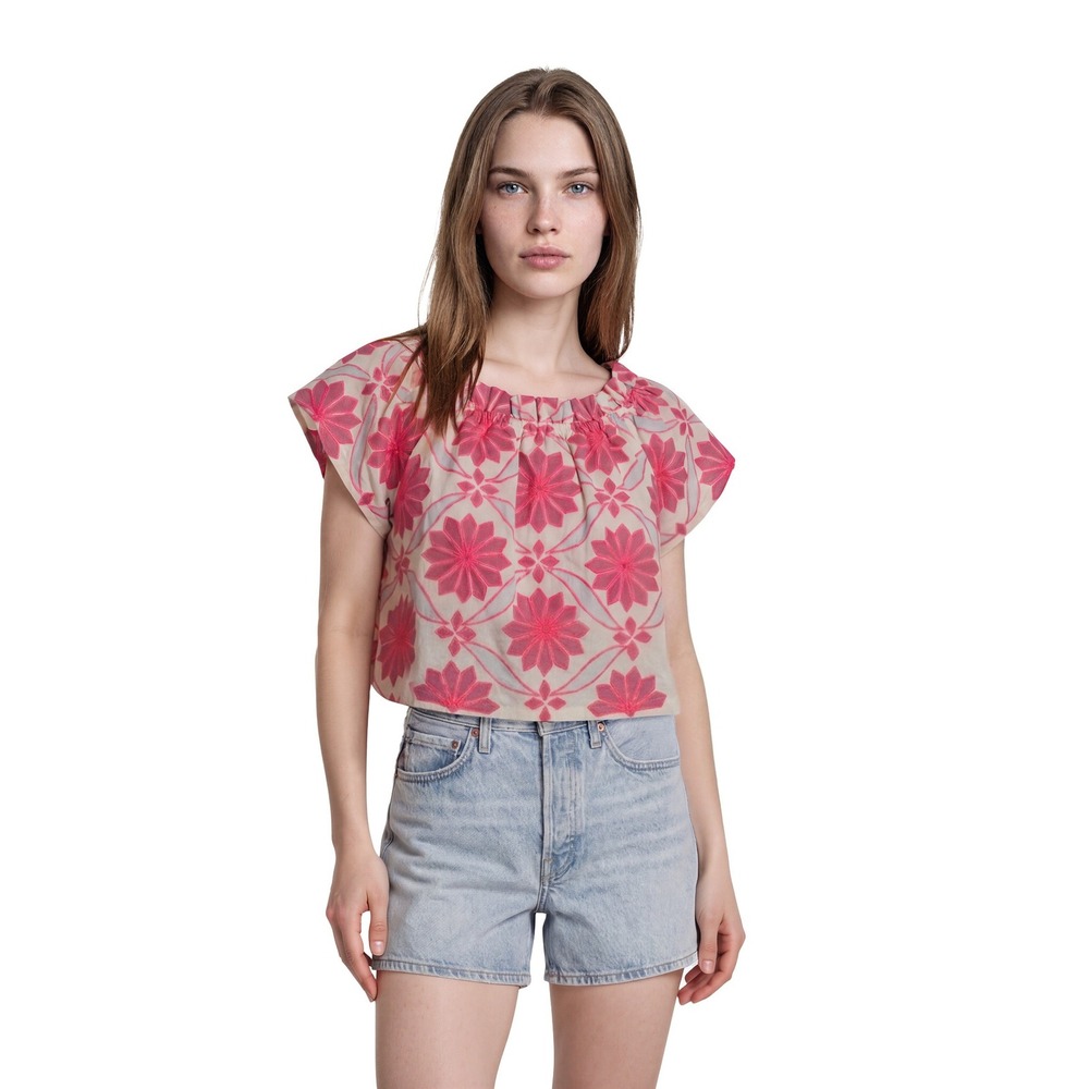 Maeve Anthropologie Blouse Top Women's Size XSP Petite Pink Floral 100% Cotton